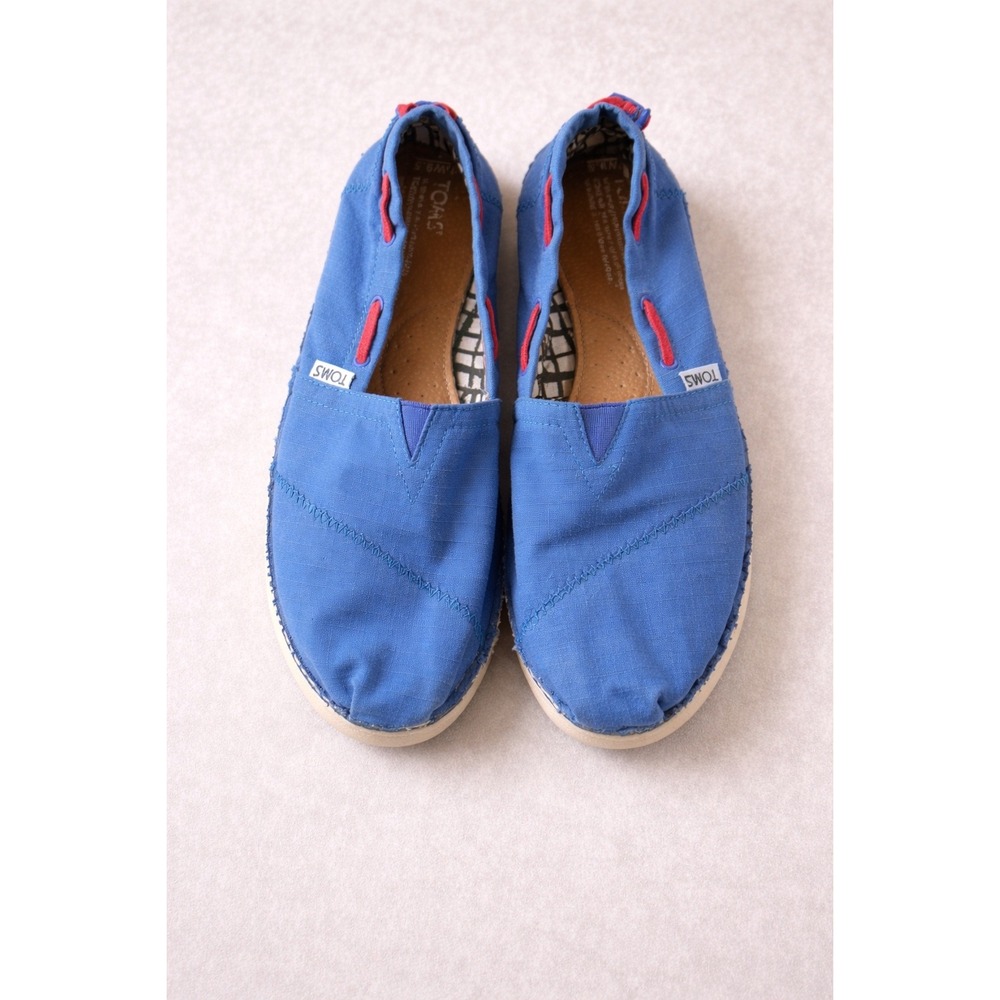 TOMS Womens Blue Canvas‎ Alpargata Slip On Flats Bungee Cord Detail Size 9.5